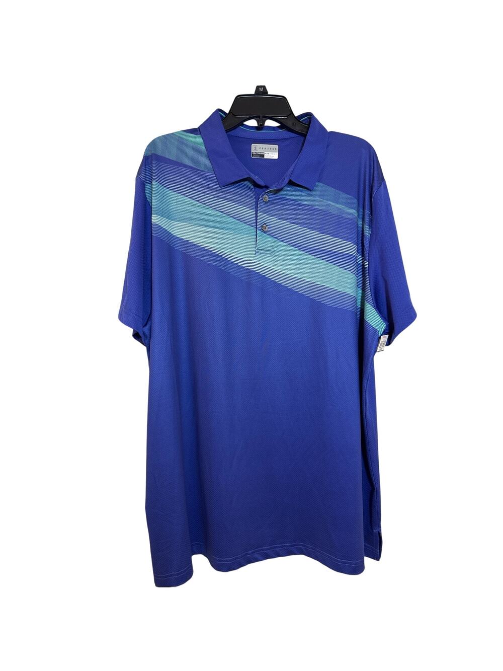 NWT PGA Tour XXL Pro Series Athletic Fit Polo Blue & Green Asymmetrical Stripes